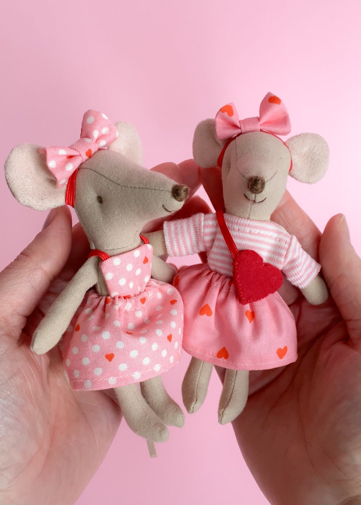 Valentine’s dress pink with hearts and polka dots for Maileg mouse