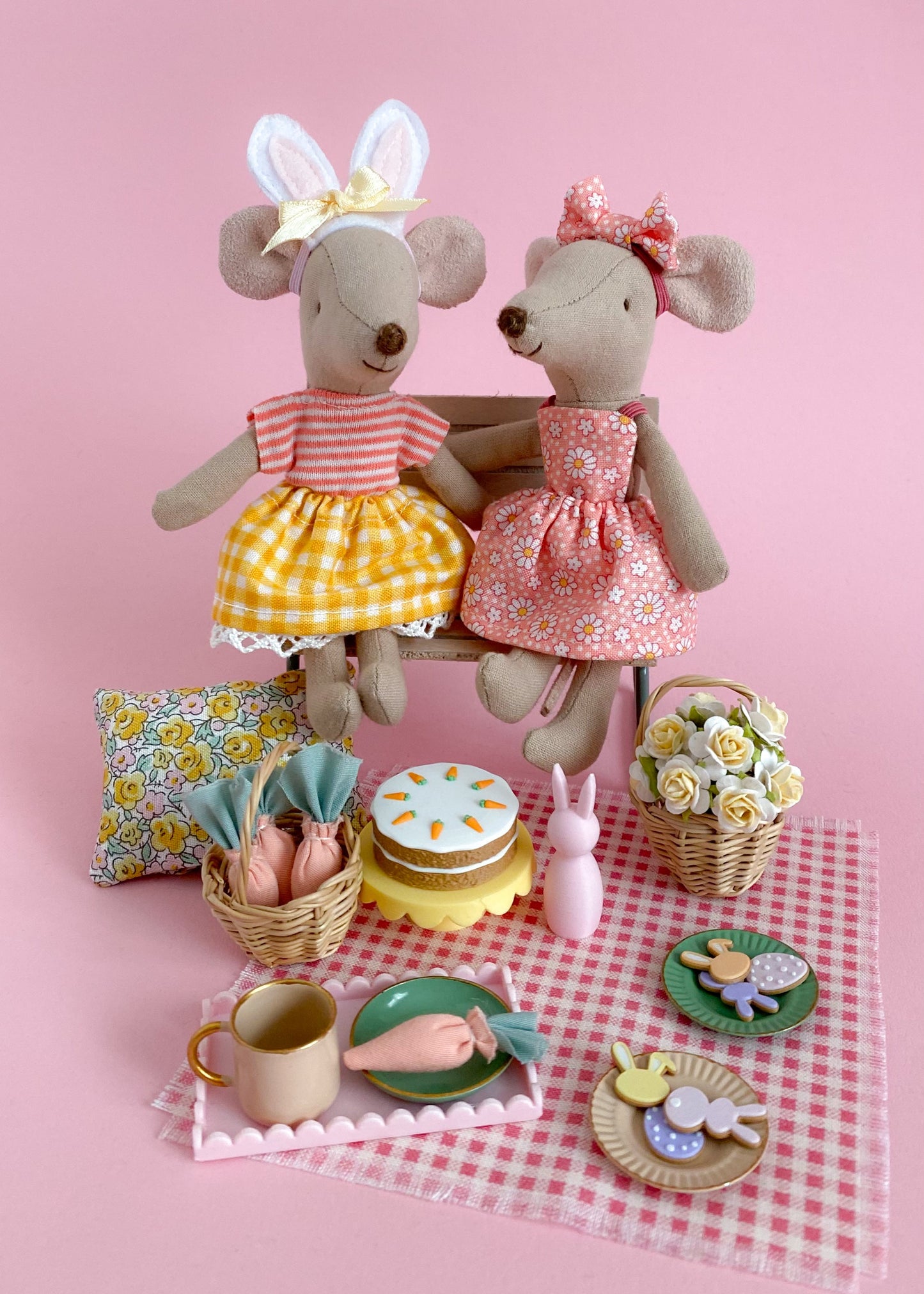 Easter outfit striped shirt with gingham skirt and bunny ears