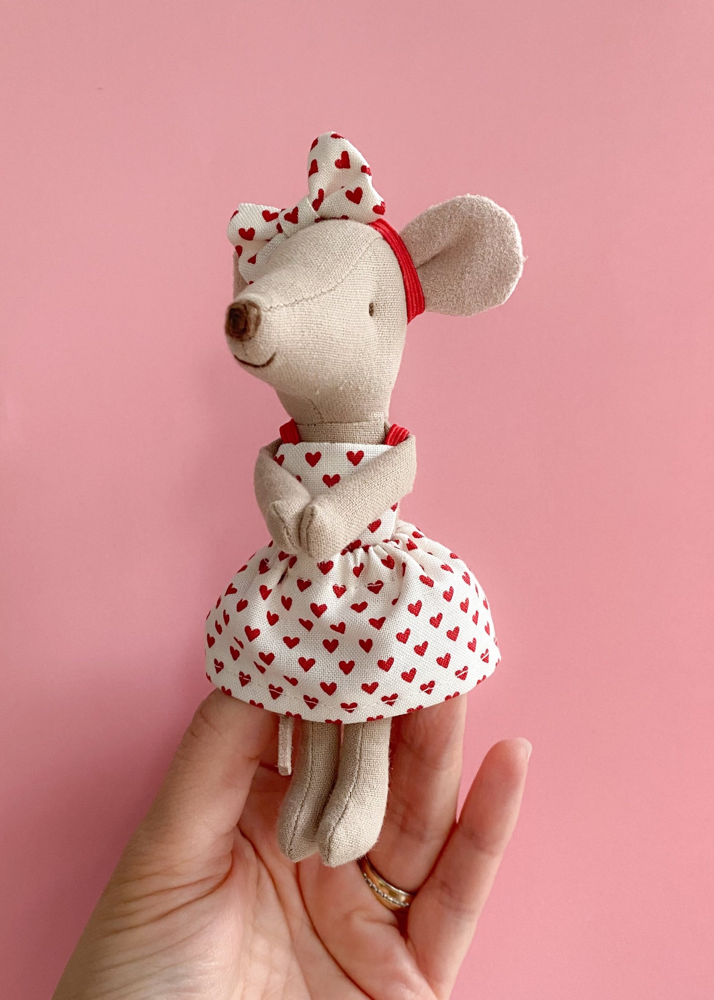 Maileg mouse Valentine’s Dress Cream with Red Hearts