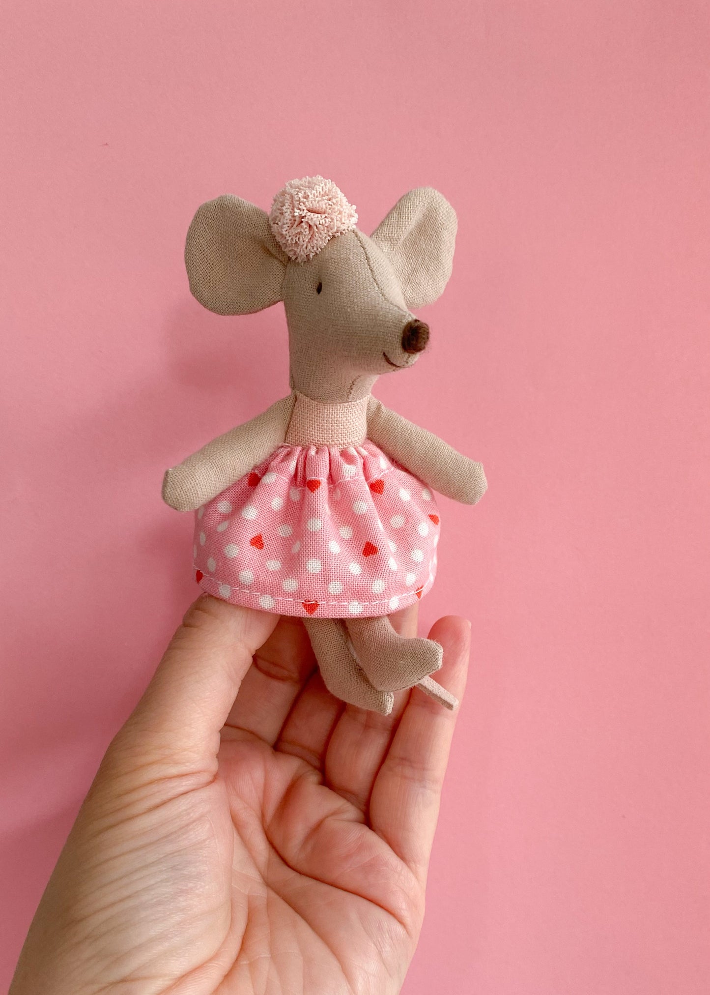 Maileg mouse pink skirt with hearts and polka dots