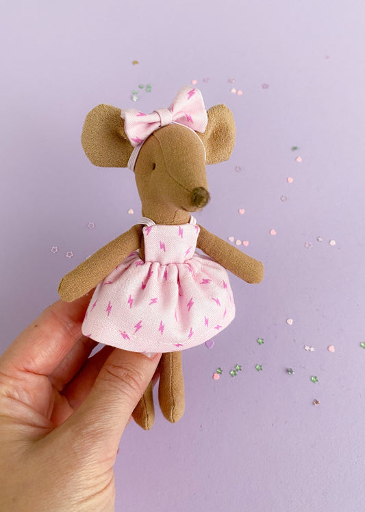 Maileg mouse pink dress with lightning bolts