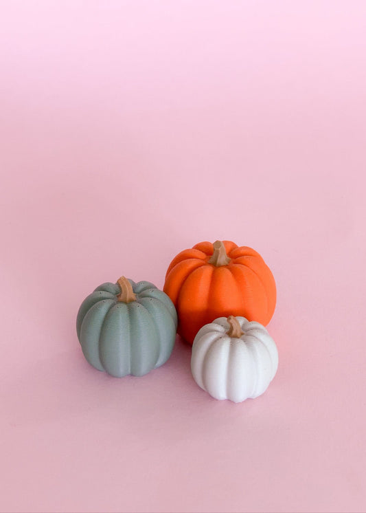 set van 3 miniatuur pompoenen oranje groen wit