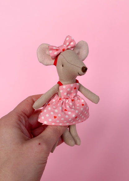 Valentine’s dress pink with hearts and polka dots for Maileg mouse