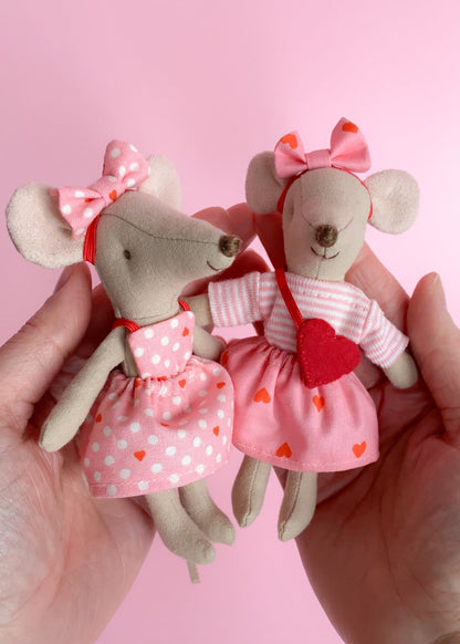 Valentine’s dress pink with hearts and polka dots for Maileg mouse