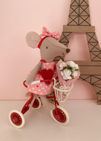 Valentine’s dress pink with hearts and polka dots for Maileg mouse