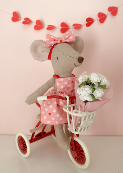 Valentine’s dress pink with hearts and polka dots for Maileg mouse