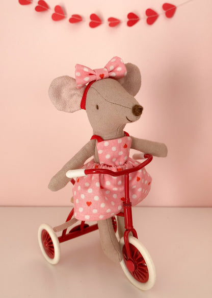 Valentine’s dress pink with hearts and polka dots for Maileg mouse