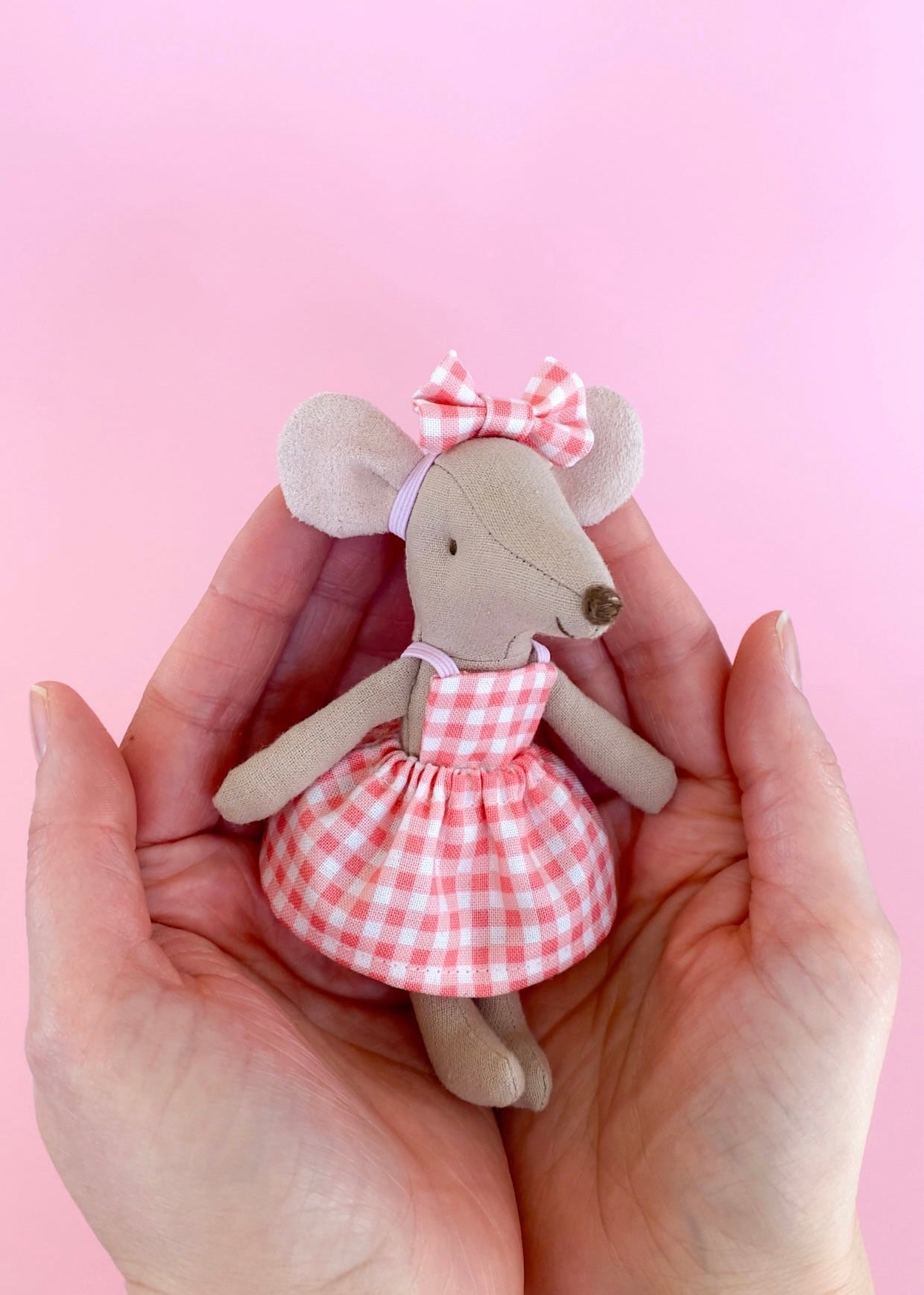 Hairband with bow pink gingham for Maileg mouse
