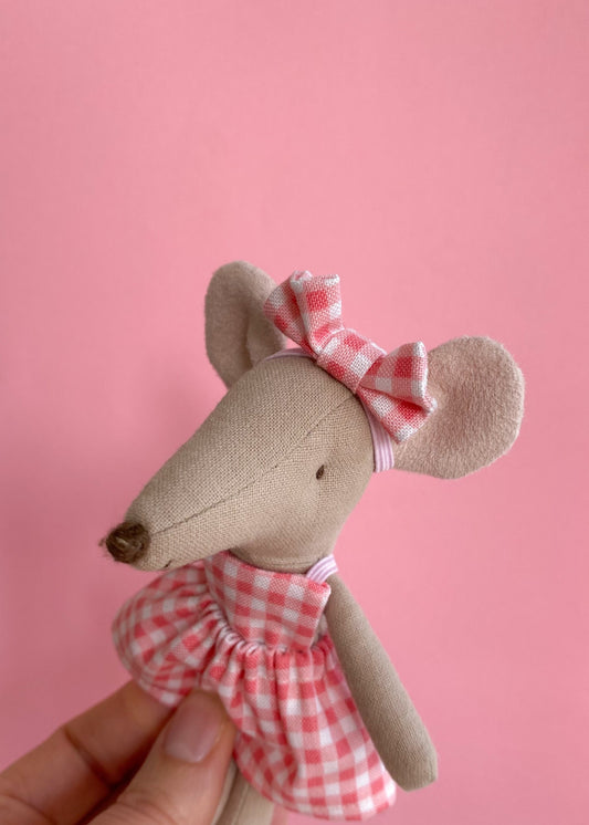 Hairband with bow pink gingham for Maileg mouse