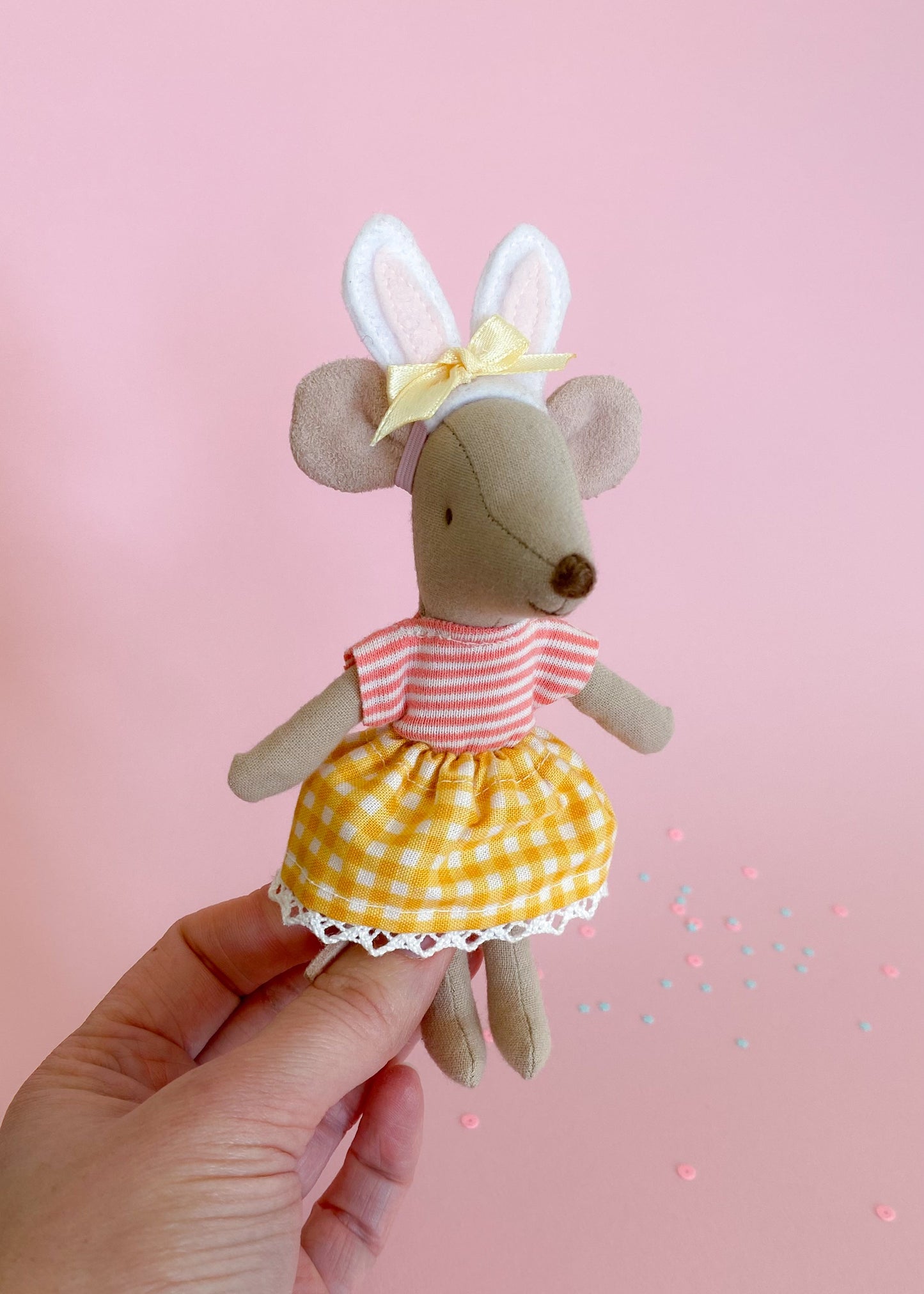 Easter outfit striped shirt with gingham skirt and bunny ears