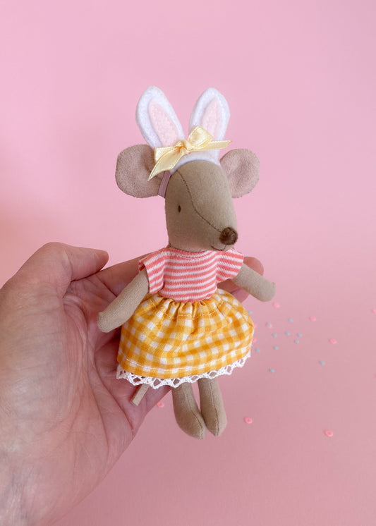 Easter outfit striped shirt with gingham skirt and bunny ears