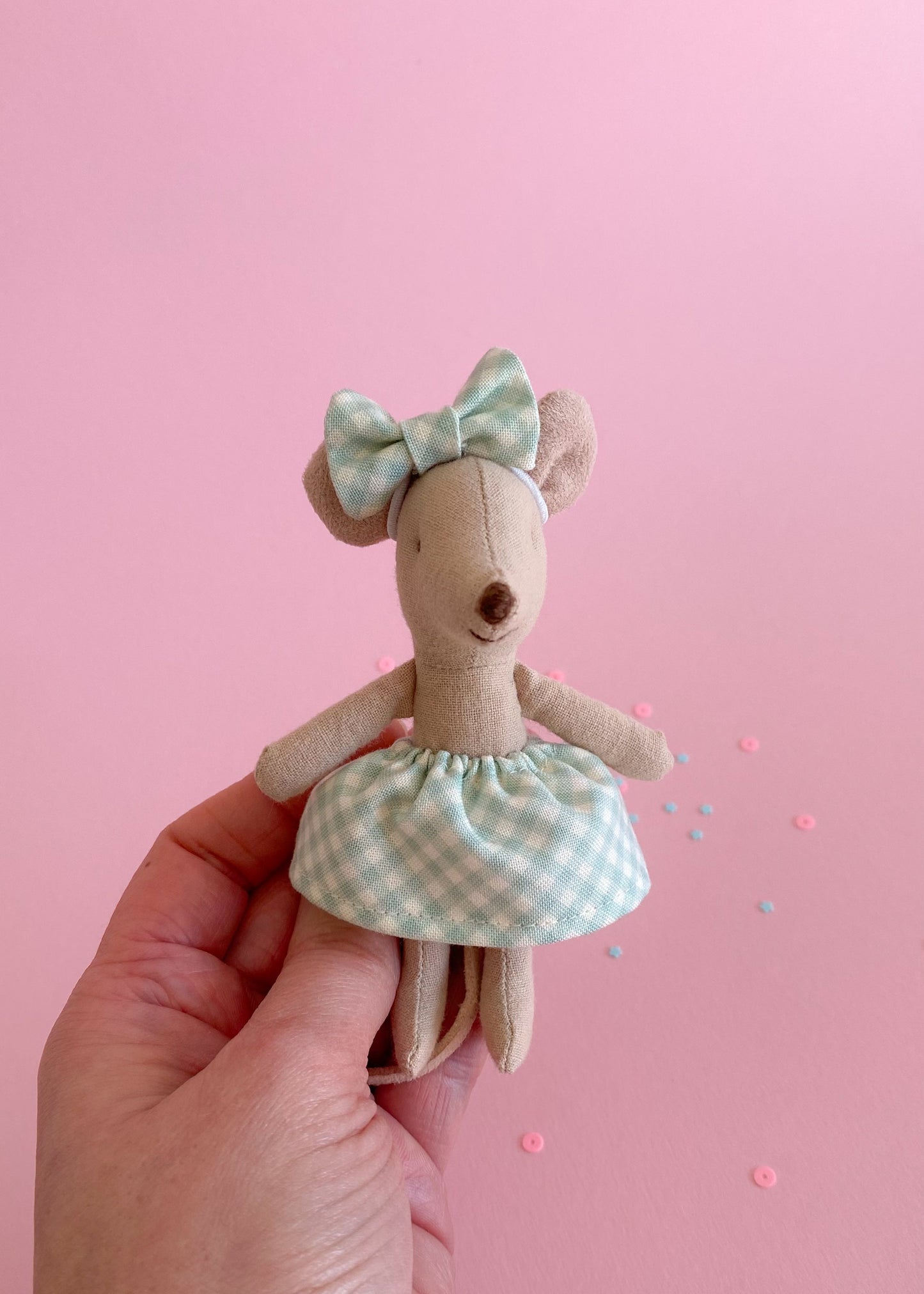 Skirt mint green gingham for Maileg mouse