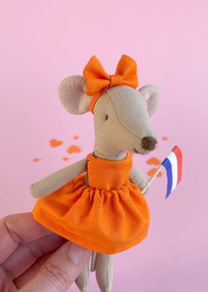 Dutch King's Day headband with orange bow for Maileg mouse