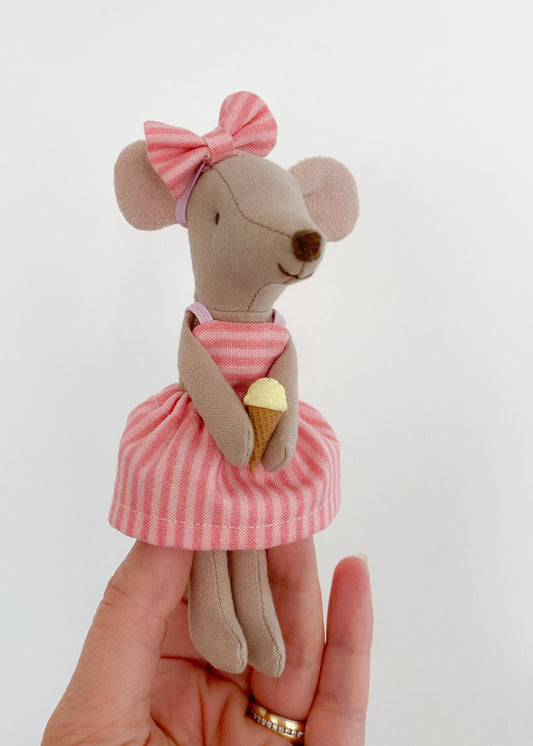 Maileg mouse Pink striped dress