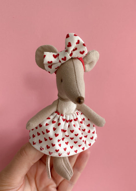 Maileg Headband with Cream and Red Hearts Bow