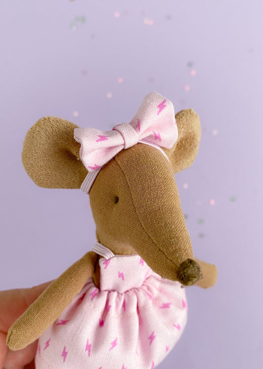 Maileg mouse headband with pink lightning bolts