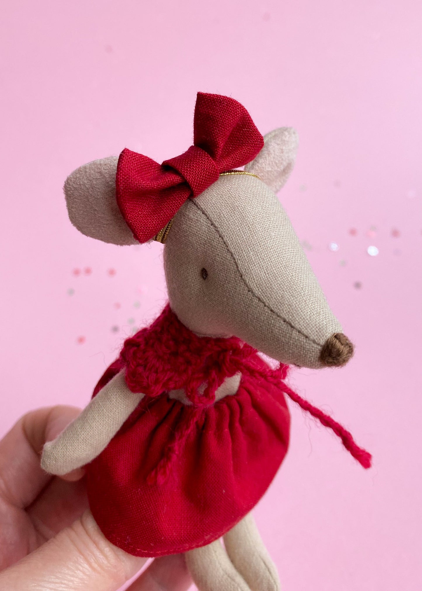 Headband with red bow for Maileg mouse