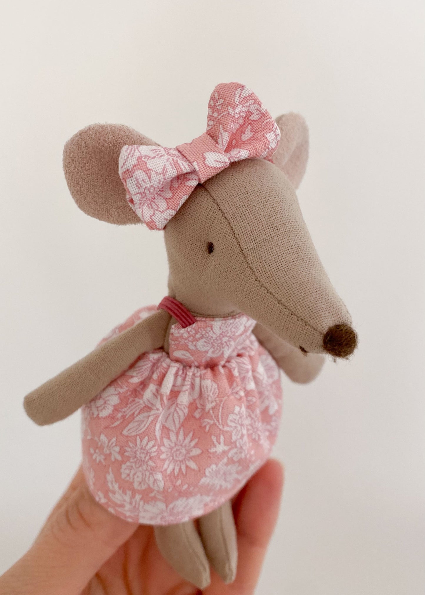 Maileg mouse headband with Liberty Emily Belle pink bow